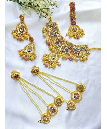 Yellow Handmade Designer Jewellery Set for Haldi & Mehendi, Carnival