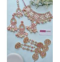 Baby Pink Handcrafted Designer Jewellery Set for Haldi-Mehndi, Carnivals