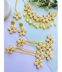 Yellow Beaded Cowrie Haldi Mehndi Jewellery Set for Bride