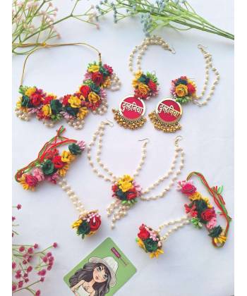 Dulhaniya Multicolored Floral Jewellery Set for Haldi-Mehndi 