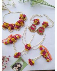 Buy Online Crunchy Fashion Earring Jewelry Red-Yellow Flower Haldi Bridal Jewelry Set for haldi- Handmade Beaded Jewellery CFS0618