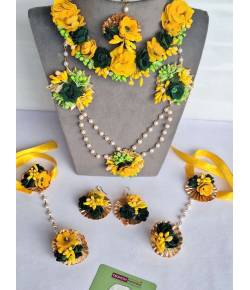 Yellow-Green Handmade Floral haldi-Mehendi Bridal Jewelry Set