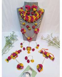 Buy Online Crunchy Fashion Earring Jewelry Pink-Yellow Floral Jewellery Set for Haldi Mehndi Baby SHower Necklaces & Chains CFS0606