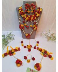 Buy Online Crunchy Fashion Earring Jewelry Dulhaniya's Pink-Yellow Floral Haldi-Mehndi Jewelry Set for Necklaces & Chains CFS0611