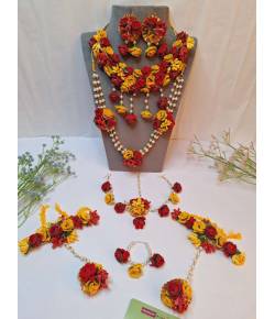 Red-Yellow Flower Haldi Bridal Jewelry Set for haldi-