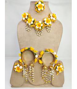 Yellow Floral Jewellery Set for Women - Perfect for Haldi-