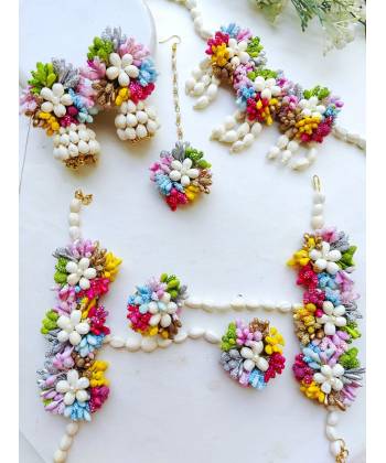 Yellow-White Floral Haldi Jewellery Set For Women - Haldi-Mehndi, Wedding Flower Jewelry Collection