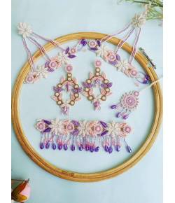 Lavender-Peach Floral Handmade Jewellery Set for Haldi-Mehndi