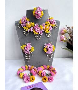 Floral Fiesta: Multicolor Beaded and Pearl Jewelry Set for Bridal Haldi and Mehndi