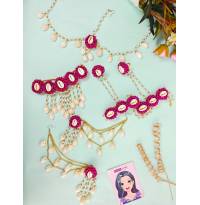 Handcrafted Pearl & Cowrie Shell Carnival Set for Bridal Haldi-Mehndi