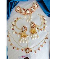 Red-White Pearl & Sea Shell Jewellery Set for Haldi-Mehndi