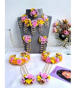 Yellow-Pink Haldi-Mehndi Floral Jewellery Set for Women