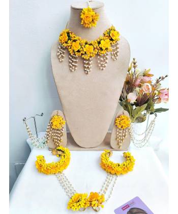 Yellow Floral Haldi/Mehndi/Baby Shower Bridal Jewellery Set