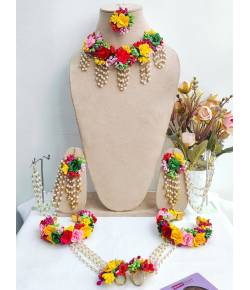 Multicolored Floral Haldi-Mehndi Bridal Jewelry Set for Brides