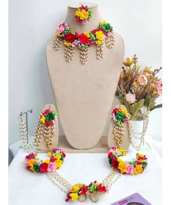 Multicolored Floral Haldi-Mehndi Bridal Jewelry Set for Brides