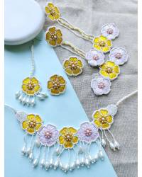 Buy Online Crunchy Fashion Earring Jewelry Pink-Powder Blue Floral Fiesta Handmade Earrings for Haldi Mehndi Drops & Danglers CFE2363