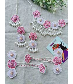 Blossom 2.0: Pink Floral Haldi Mehndi Jewellery Set for Brides