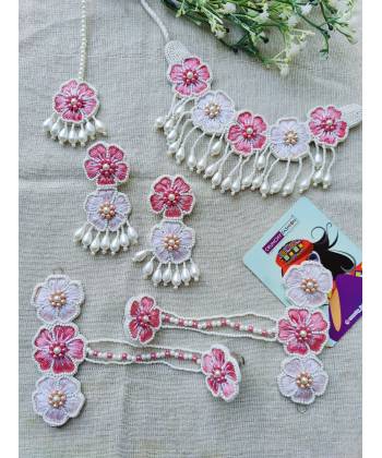 Blossom 2.0: Pink Floral Haldi Mehndi Jewellery Set for Brides