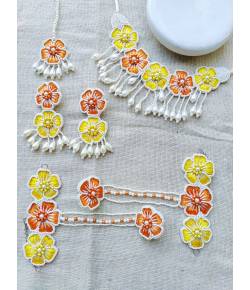 Blossom 2.0: Orange-Yellow Floral Haldi Mehndi Jewellery Set for Brides,Baby Shower