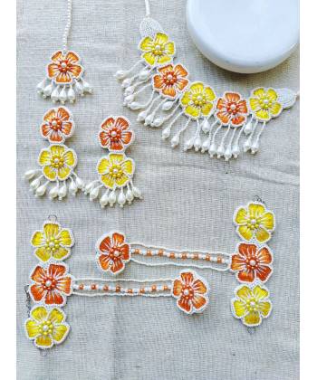 Blossom 2.0: Orange-Yellow Floral Haldi Mehndi Jewellery Set for Brides,Baby Shower