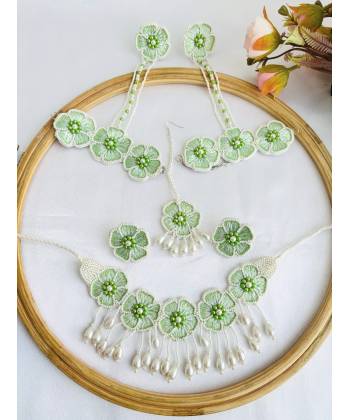 Mint Green Blossom Handmade Haldi-Mehndi Jewellery Set for Bridemaids