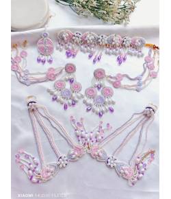 Kanika Haldi Jewellery Set- Lavender-Pink Necklac Full Necklace Set with Ear Chains