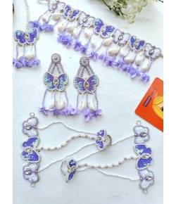 Lavender-White Butterfly Theme Haldi Mehndi Bridal Jewellery Set