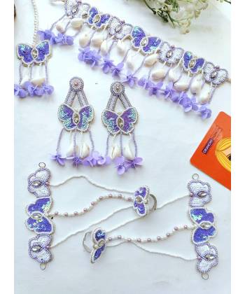 Lavender-White Butterfly Theme Haldi Mehndi Bridal Jewellery Set