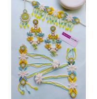 Yellow-Turq Blue Beaded Bridal Haldi-Mehndi, Carnival Jewellery Set