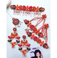 Pink, Orange & Green Handmade Floral Jewelry for Haldi-Mehndi