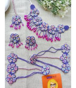 Lavender Blossom Beaded HALDI MEHNDI Floral Jewellery Set for Women