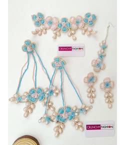 Sky-Blue & Pink Handmade Carnival Jewelry for haldi, Mehndi