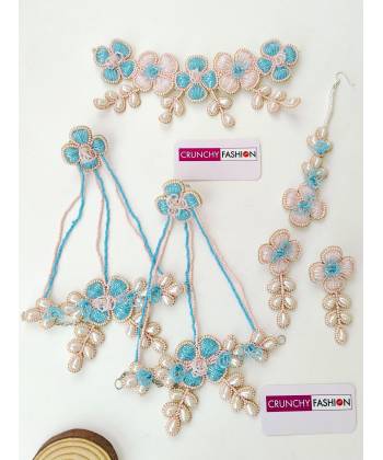 Sky-Blue & Pink Handmade Carnival Jewelry for haldi, Mehndi