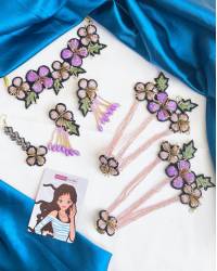 Buy Online Crunchy Fashion Earring Jewelry Pastel Pink-Sky Blue Hand embraided Mirror Jewellery Set Handmade Beaded Jewellery CFS0593