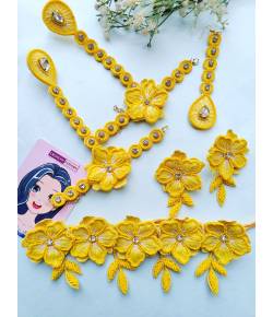 Yellow Floral Handmade Floral Jewellery Set for Haldi and Mehndi