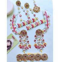 Handcrafted Pink-Yellow Carnival Jewellery Set for Haldi-Mehndi