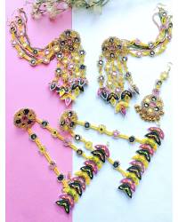 Mahira Green-Yellow-PInk Floral Handmade Bridal Haldi-Mehndi Jewellery Set