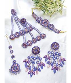 Lavender Blossom Beaded Floral Jewellery Set for Haldi, Mehndi, Carnival