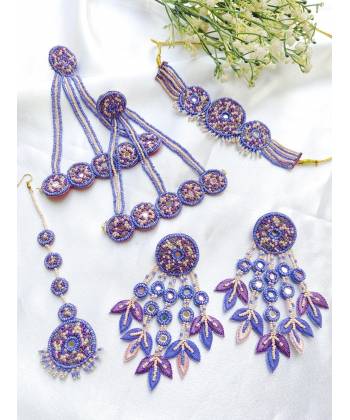 Lavender Blossom Beaded Floral Jewellery Set for Haldi, Mehndi, Carnival