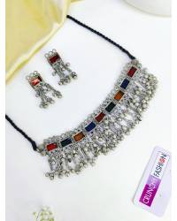 Buy Online Crunchy Fashion Earring Jewelry Silver Oxidised Afghan Style Ghoongoo Necklace Set for Women & Girls Necklaces & Chains CFN1027