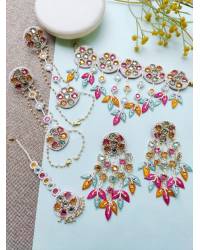 Pink-Orange-Sky Blue Handmade Floral Jewelry Set for Haldi Mehndi