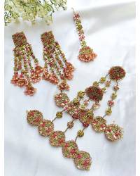 Pastel Pink-Mehndi Green Handmade Beaded Jewelry Set for Mehndi