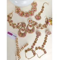 Pink-Green Handmade Jewelry Set for Haldi Mehndi