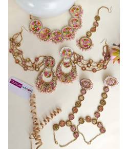 Pink-Green Handmade Jewelry Set for Haldi Mehndi