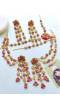Pink-Yellow Beaded Floral Earrings, Tikka , Hathphool set