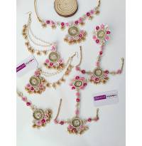 Pink-Baby Pink Handmade Floral Jewelry Set Haldi-Mehndi