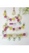 Yellow-Pink-Green Handmade Beaded 3D Flowers Jewelry Set