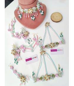 Pastel Hues 3D Floral Handmade Jewellery Set for Haldi