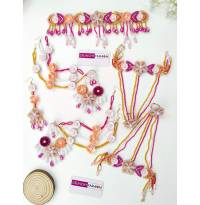 Handmade Peach-Pink Flower Jewelry Set for Haldi-Mehndi
