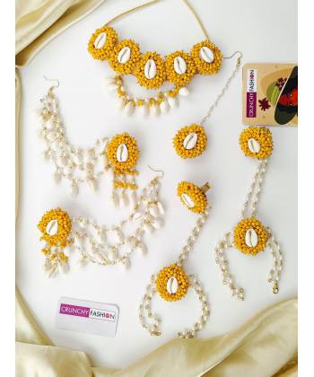 Yellow Pearl & Sea Shell Jewellery Set for Haldi-Mehndi